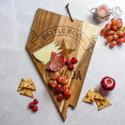 Totally Bamboo Rock & Branch Origins Series New York State Shaped Cutting Board and Charcuterie Serving Tray, Includes Hang Tie for Wall Display