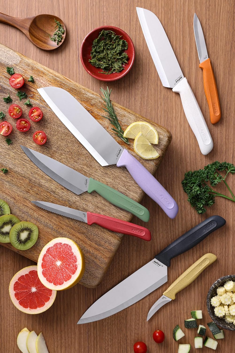 Zyliss Classic 2 Piece Chef & Santoku Knife Set, Stainless Steel 15° Hollow-Ground Blades, Ergonomic Wheat Straw Handles, Finger Guard & Blade Covers, Dishwasher Safe