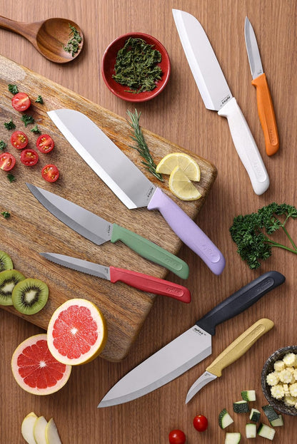 Zyliss Classic 2 Piece Chef & Santoku Knife Set, Stainless Steel 15° Hollow-Ground Blades, Ergonomic Wheat Straw Handles, Finger Guard & Blade Covers, Dishwasher Safe