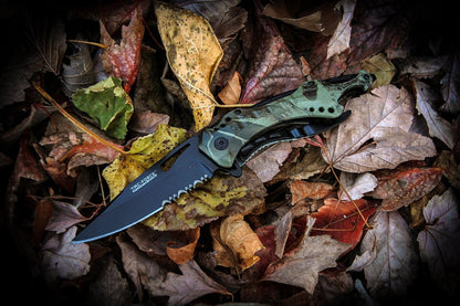 Tac-Force Folding Pocket Knife, 3.25-inch Serrated Blade, Orange Aluminum Handle, 7.75-inch Overall Length TF-705EM