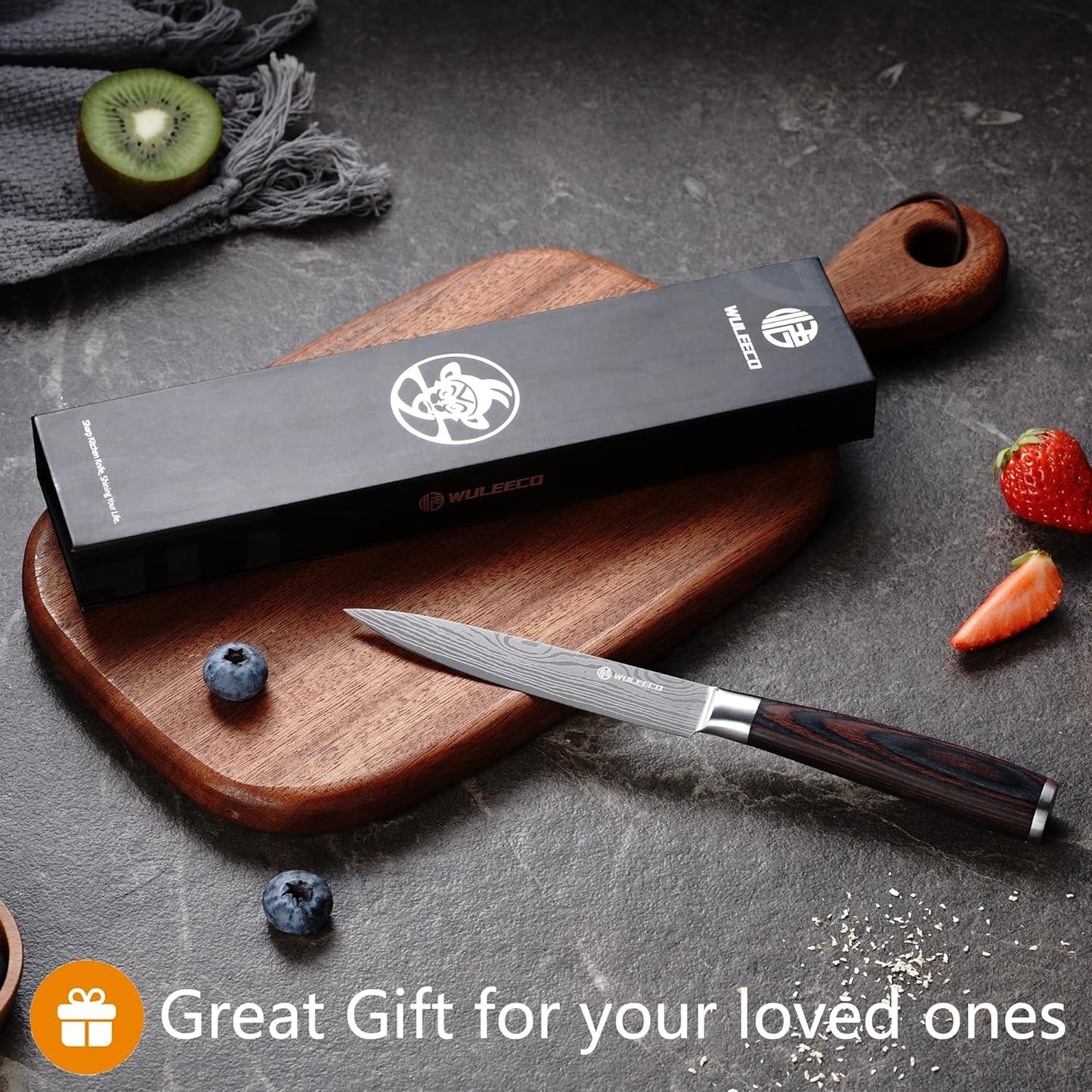 Utility Knife, 5 Inch Chef Knife, Ultra Sharp Kitchen Knife with High Carbon Stainless Steel Blade, Multipurpose Kitchen Knife with Ergonomic Pakkawood Handle and Gift Box