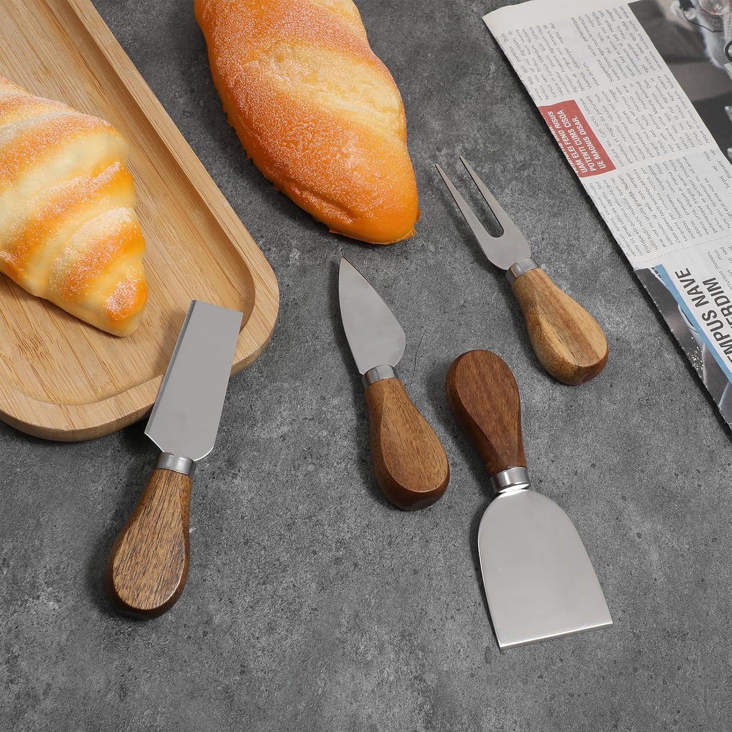 4Pcs Cheese Knives Set, Cheese Knives for Charcuterie Board, Stainless Steel Cheese Tools Including Knife, Fork, Slicer, Spreader for Party and Holiday Charcuterie Boards Accessories