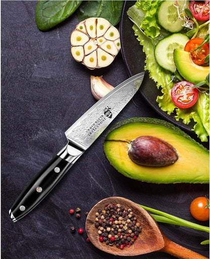 TUO Paring Knife 3.5 Inch - Ultra Sharp Peeling Knife - High Carbon Stainless Steel - Full Tang G10 Handle with Gift Box - Black Hawk S Series
