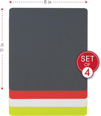Dexas Heavy Duty Cutting Board Grippmat, Flexible Cutting Boards for Kitchen, Set of 4, Non Slip Plastic Board Cutting Mat Small Size 5.5 x 8, Blue, Green, Yellow, Red Set, Kitchen Gadgets