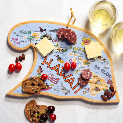 Totally Bamboo Tennessee State Shaped Cutting Board and Charcuterie Serving Platter with Artwork by Fish Kiss, Includes Hang Tie for Wall Display - Colors A