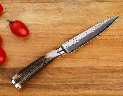 SUNLONG Usuba & Nakiri Knife 6.5 inch Fruit and Vegetable Knife Japanese Hammered Damascus Steel Super sharp - Natural Deer Horn Handle