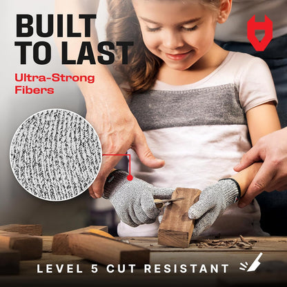 NoCry Kids Cutting Gloves, XXS (4-7 Years) — 100% Food Grade and Level 5 Protection — Comfortable and Lightweight, Yet Tough — Ambidextrous — Ideal for Fishing, Wood Carving and Whittling