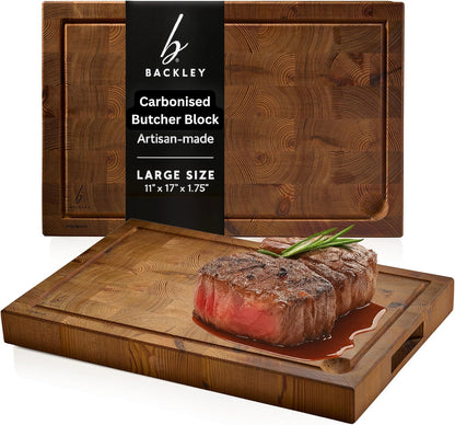 Cutting Board for Kitchen – Wood Cutting Board, Non Toxic Butcher Block, Cutting Boards with Juice Groove & Handles, Charcuterie Board – 11" x 17" x 1.75" (Pyrowood)