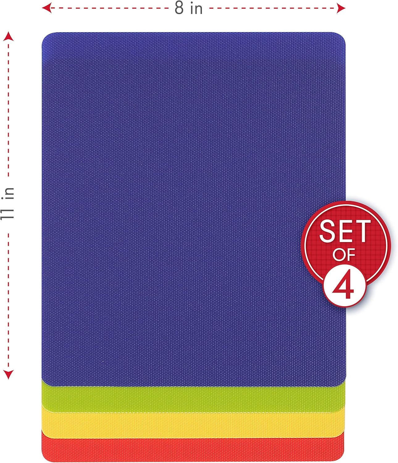 Dexas Heavy Duty Cutting Board Grippmat, Flexible Cutting Boards for Kitchen, Set of 4, Non Slip Plastic Board Cutting Mat Small Size 5.5 x 8, Blue, Green, Yellow, Red Set, Kitchen Gadgets