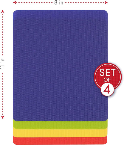 Dexas Heavy Duty Cutting Board Grippmat, Flexible Cutting Boards for Kitchen, Set of 4, Non Slip Plastic Board Cutting Mat Small Size 5.5 x 8, Blue, Green, Yellow, Red Set, Kitchen Gadgets