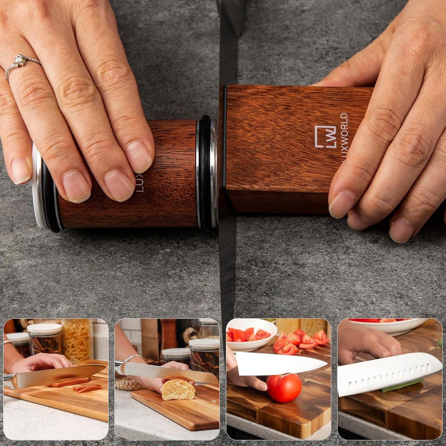 Rolling Knife Sharpener Kit | Diamond & Ceramic Disc Knife Sharpening System with Magnetic 15° & 20° Angle Guide | Manual Sharpener for Kitchen, Chef, Pocket & Japanese Knives | Gift Ready