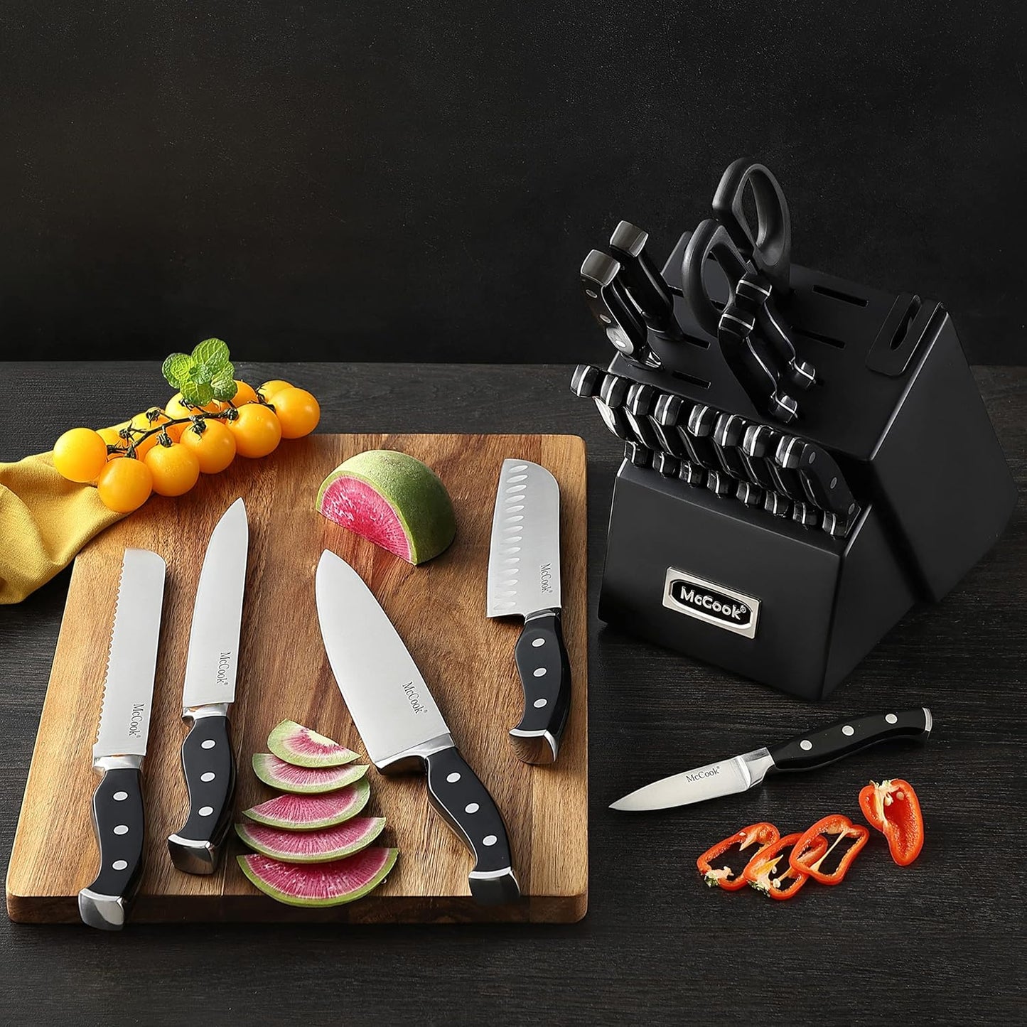 McCook® Knife Sets,German Stainless Steel Kitchen Knife Block Set with Built-in Sharpener