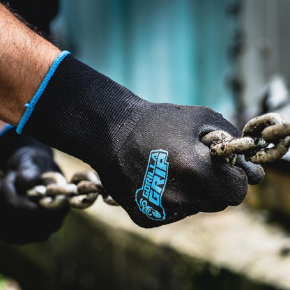 Gorilla Grip Work Gloves, Never Slip Maximum Grip All-Purpose, Gloves for Men, Superior in Wet, Dry, Oily Conditions, Polymer Palm, Medium Size, 5 Pairs, Black/Blue | 25041-25