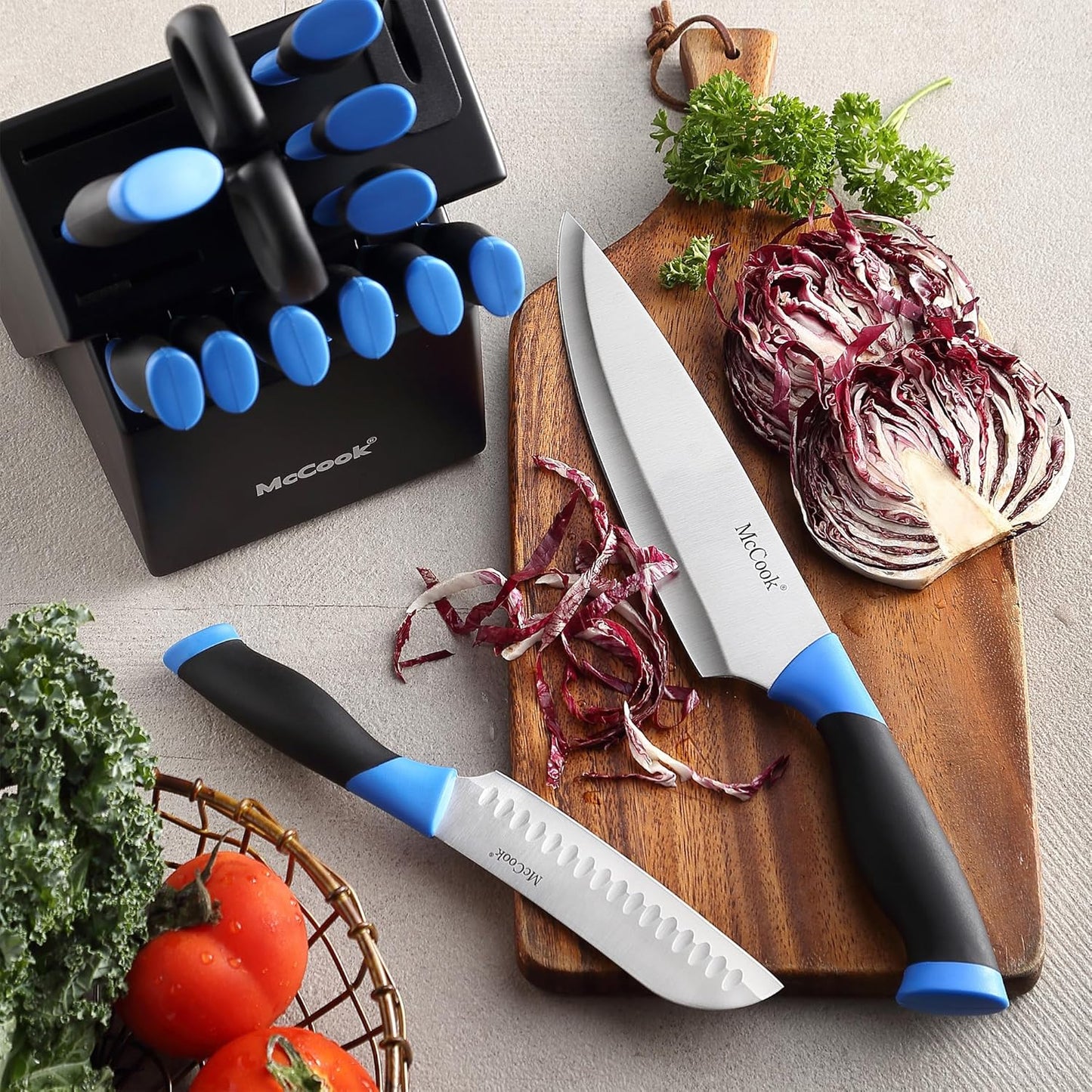 McCook® Knife Sets,German Stainless Steel Kitchen Knife Block Set with Built-in Sharpener