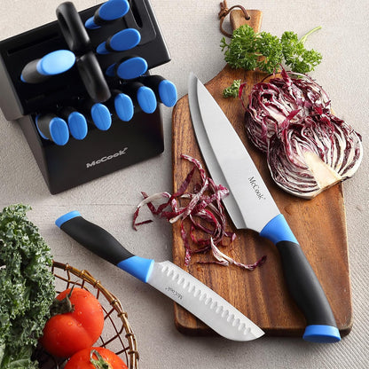 McCook® Knife Sets,German Stainless Steel Kitchen Knife Block Set with Built-in Sharpener