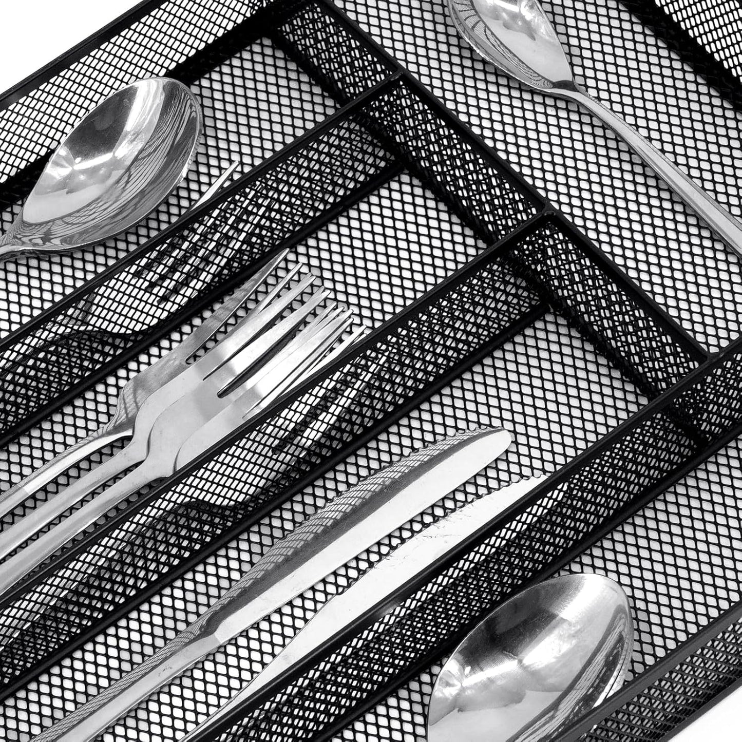 Neudeco Silverware Organizer,Mesh Drawer Organizer for Kitchen，Metal Utensil Organizer for Flatware, Knives, Spoons,Cosmetic (Silver 9 * 3 * 2 inch Pack6)