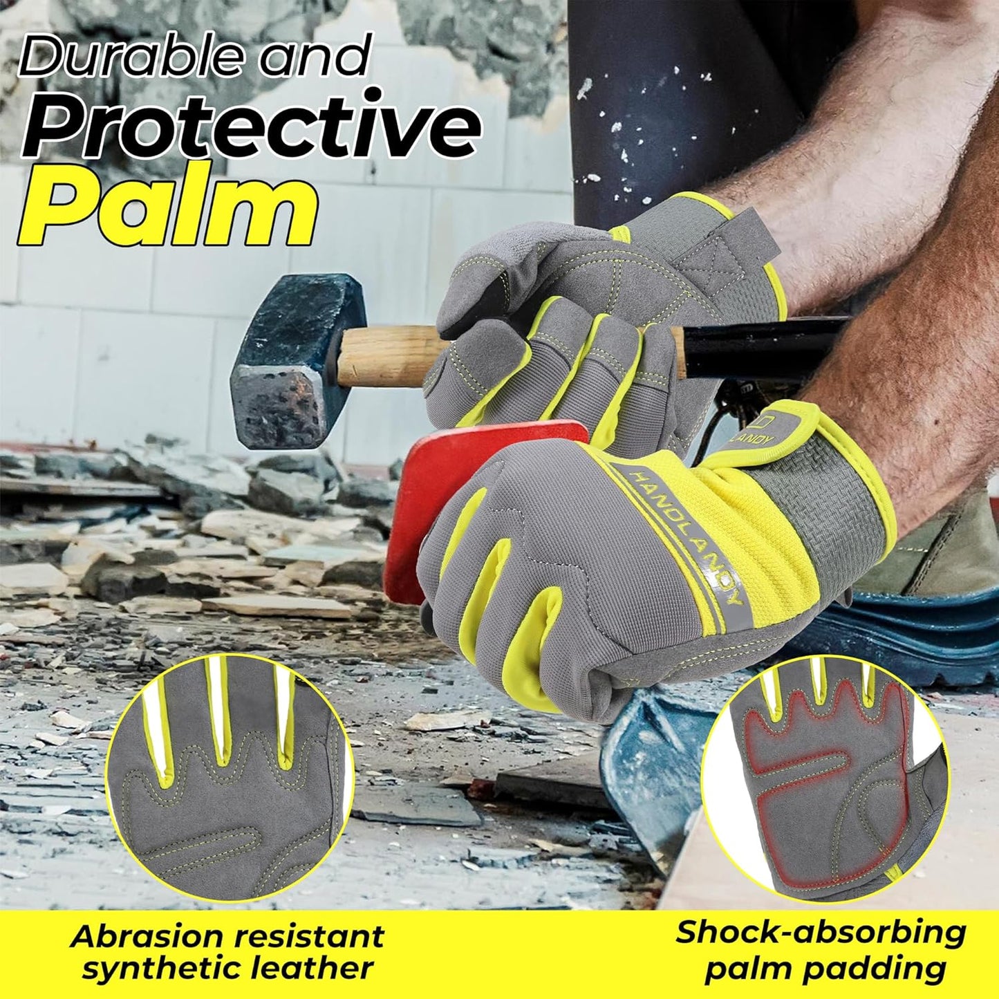 HANDLANDY Work Gloves for Men & Women, Utility Mechanic Working Gloves Touch Screen, Flexible Gardening Gloves for Yard