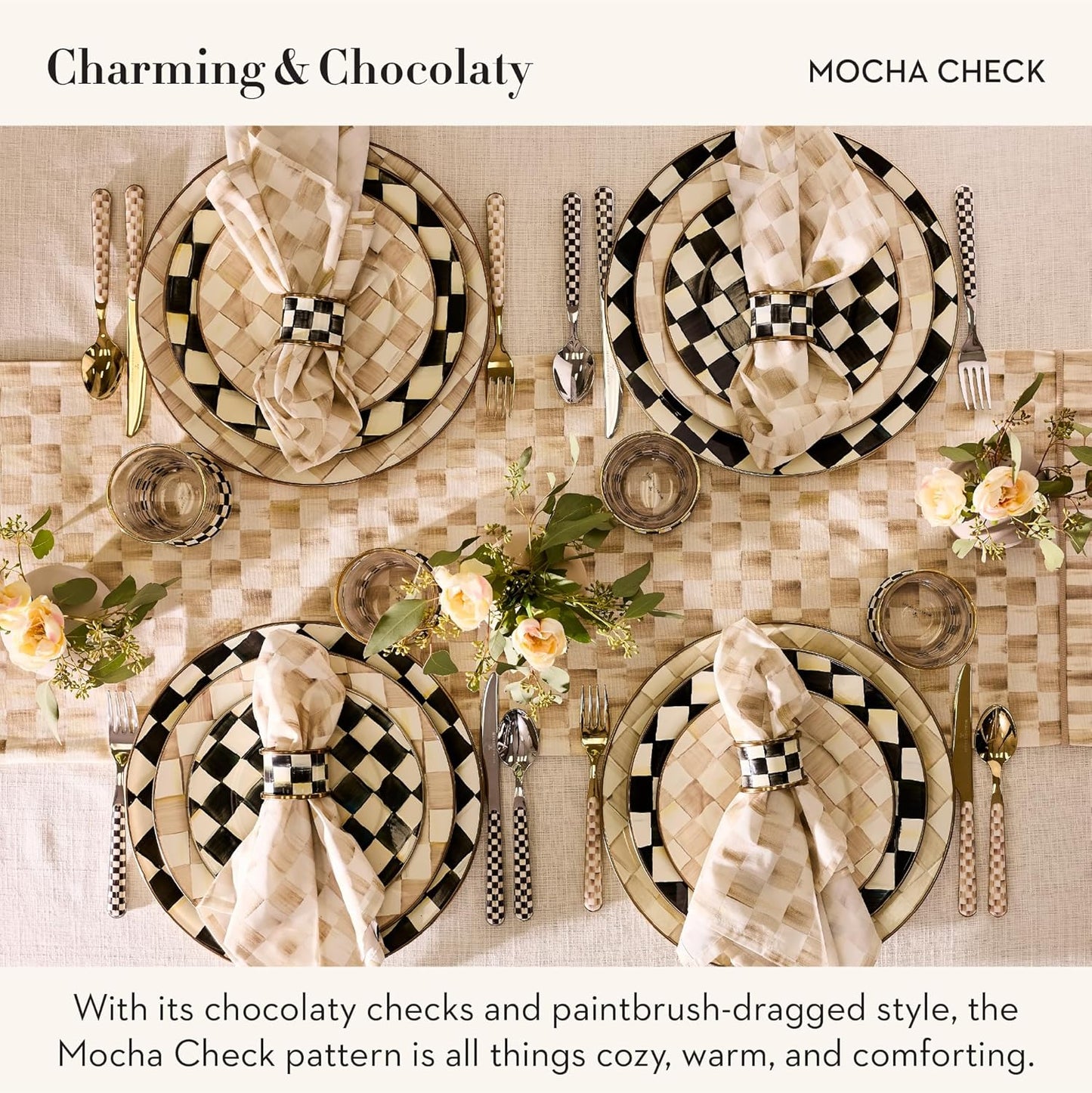 MACKENZIE-CHILDS 2-Piece Bistro Cake Serving Set, Stainless-Steel Cake Spatula and Knife, Gray-and-White Sterling Check