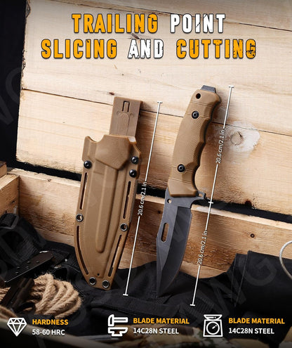 5-inch Fixed Blade Knife with Sheath，D2 stainless steel blade, G10 handle,Outdoor Camping knives