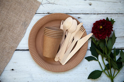 KingSeal FSC Certified Disposable Wood Cutlery Knife, Biodegradable and Earth Friendly, 6.5 Inch Length - 100 Count