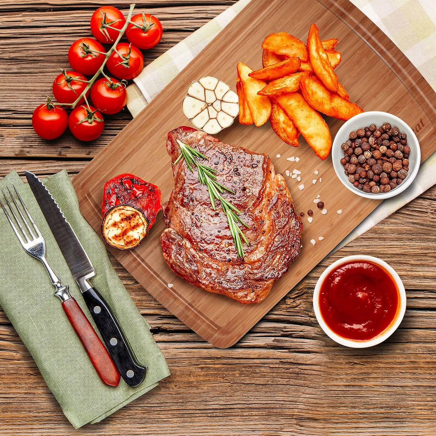 GAOMON 20 x 15 In Extra Large Acacia Wood Cutting Board, 1.5" Thick Kitchen Cutting Boards with Handle & Juice Groove, Butcher Block, Wooden Carving Board for Meat and Chopping Vegetables