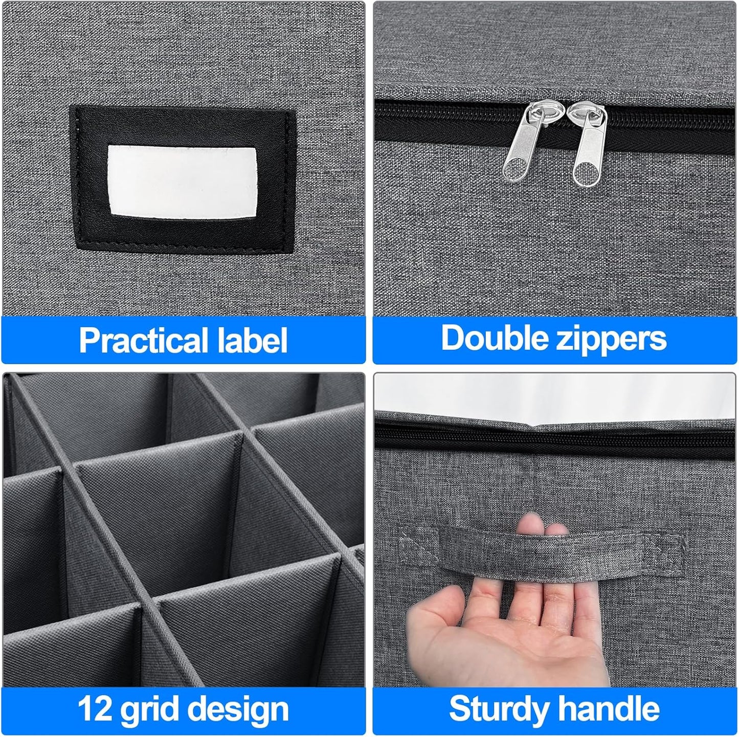 VERONLY 2 Pack Flatware Utensil Storage - Sturdy Silverware Storage Box with Dividers, 5 Compartment Flatware Storage Case with Handles and Removable Lid for Moving&Protected(Dark Gray)