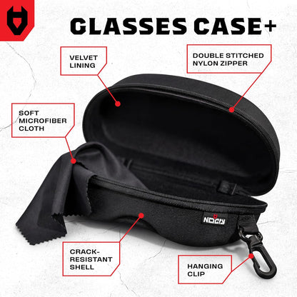 NoCry Water Resistant Safety Glasses Case with Clip - Heavy Duty Semi Hard Large Sunglasses Holder for Men and Women with Cleaning Cloth