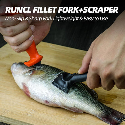 RUNCL Fishing Fillet Knife Combo Set, Fishing Tools Kit With 6" Fillet Knife, Fillet Fork, Knife Sharpener and Fish Scaler Remover, 4 Pieces fishing Kit Tool, Perfect for Fresh or Saltwater
