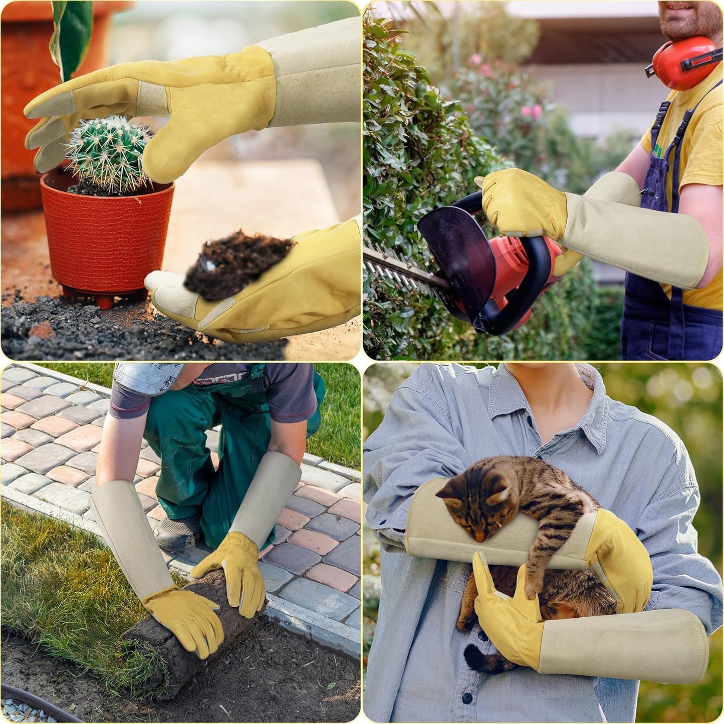 HANDLANDY Rose Pruning Gloves for Men & Women, Long Thorn Proof Gardening Gloves, Breathable Pigskin Leather Gauntlet, Best Garden Gifts & Tools for Gardener