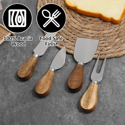 4Pcs Cheese Knives Set, Cheese Knives for Charcuterie Board, Stainless Steel Cheese Tools Including Knife, Fork, Slicer, Spreader for Party and Holiday Charcuterie Boards Accessories