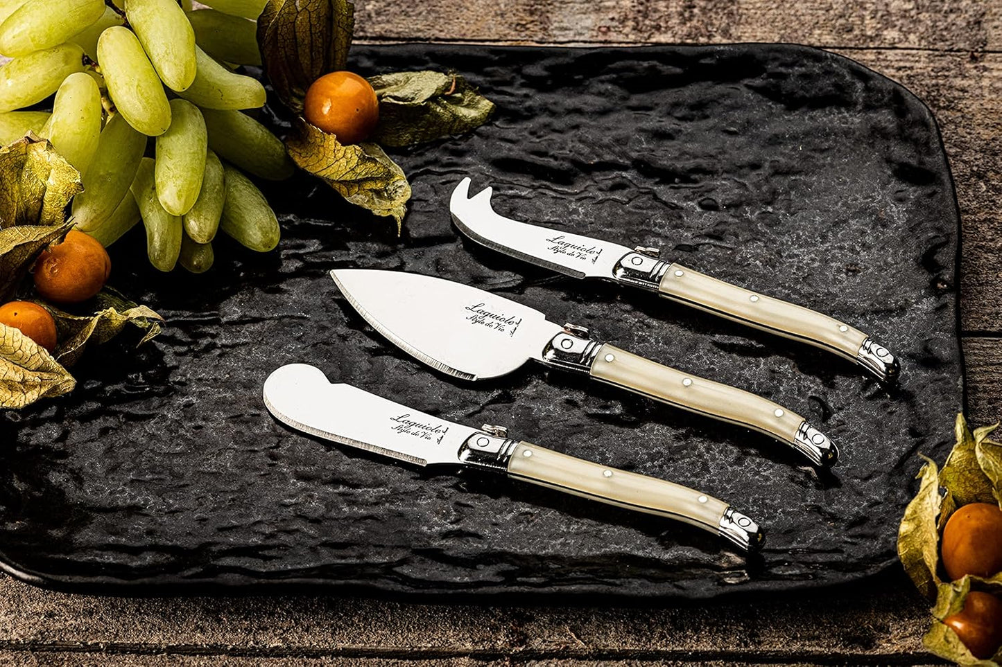 Laguiole Style de Vie Cheese Knife Set - Premium Line Cheese Knives Set with Charcuterie Board - Dishwasher Safe - Premium Tableware