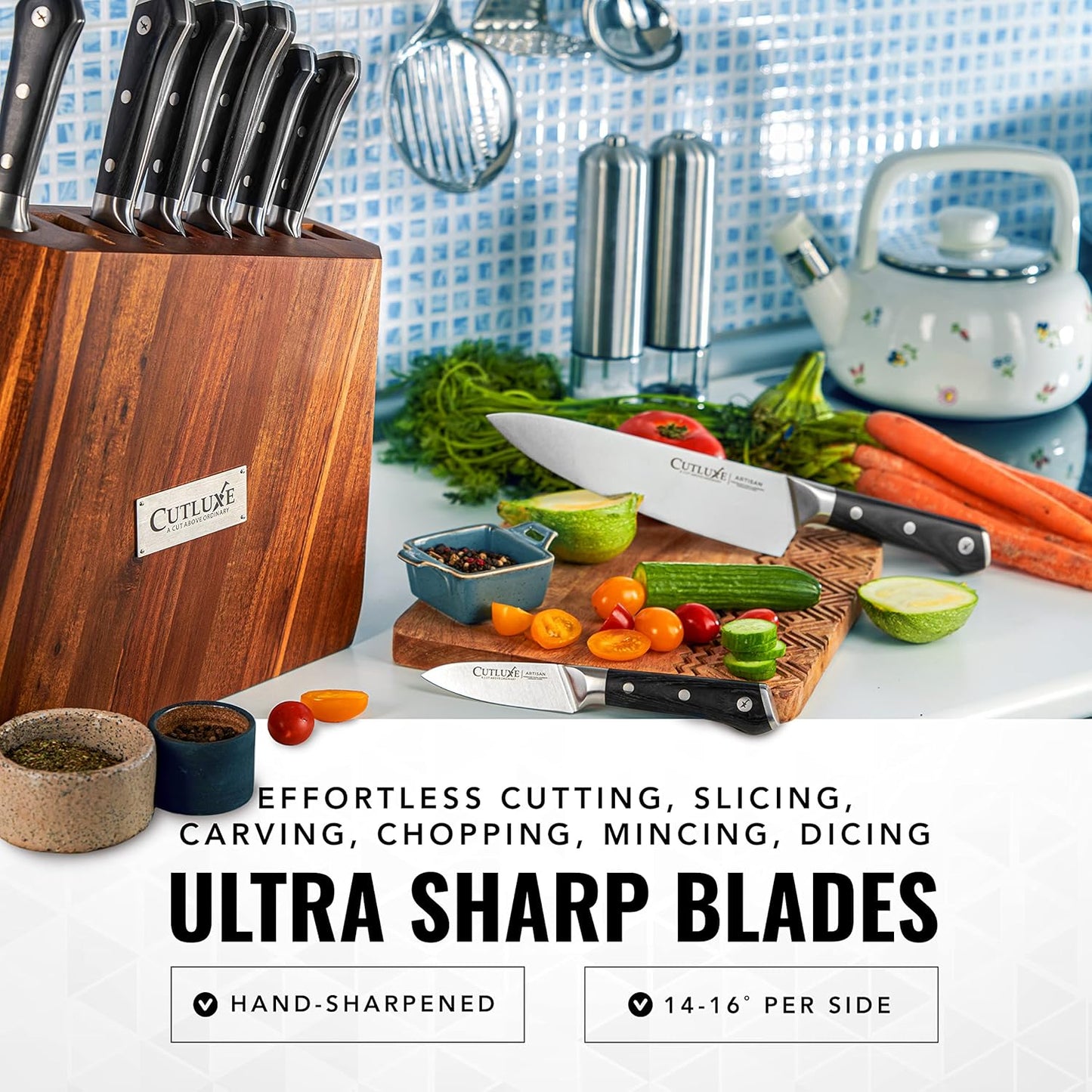 Cutluxe Chef Knife Set, 7 PCS Professional Chef's Knife Set – Razor Sharp German Steel, Full Tang, Ergonomic Handles – Artisan Series