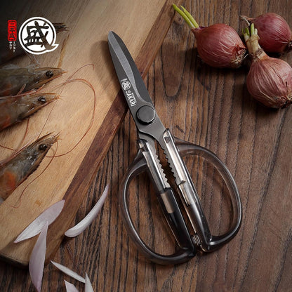 MITSUMOTO SAKARI Japanese Kitchen Scissors, Heavy Duty Poultry Shears, Detachable Titanium Plated Stainless Steel Utility Food Scissors for Meat, Chicken Bone and Herbs