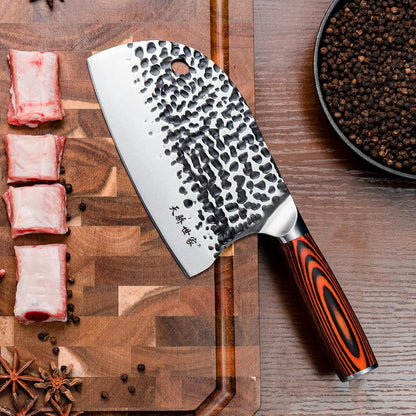 Meat Cleaver Knife 7.4 Inch, Ultra Sharp Chinese Chef's Knives, Full-tang Chopping Knife, 30Cr13 Steel Blade Thickness 2.5 mm, TJ SEGA Series TC1707