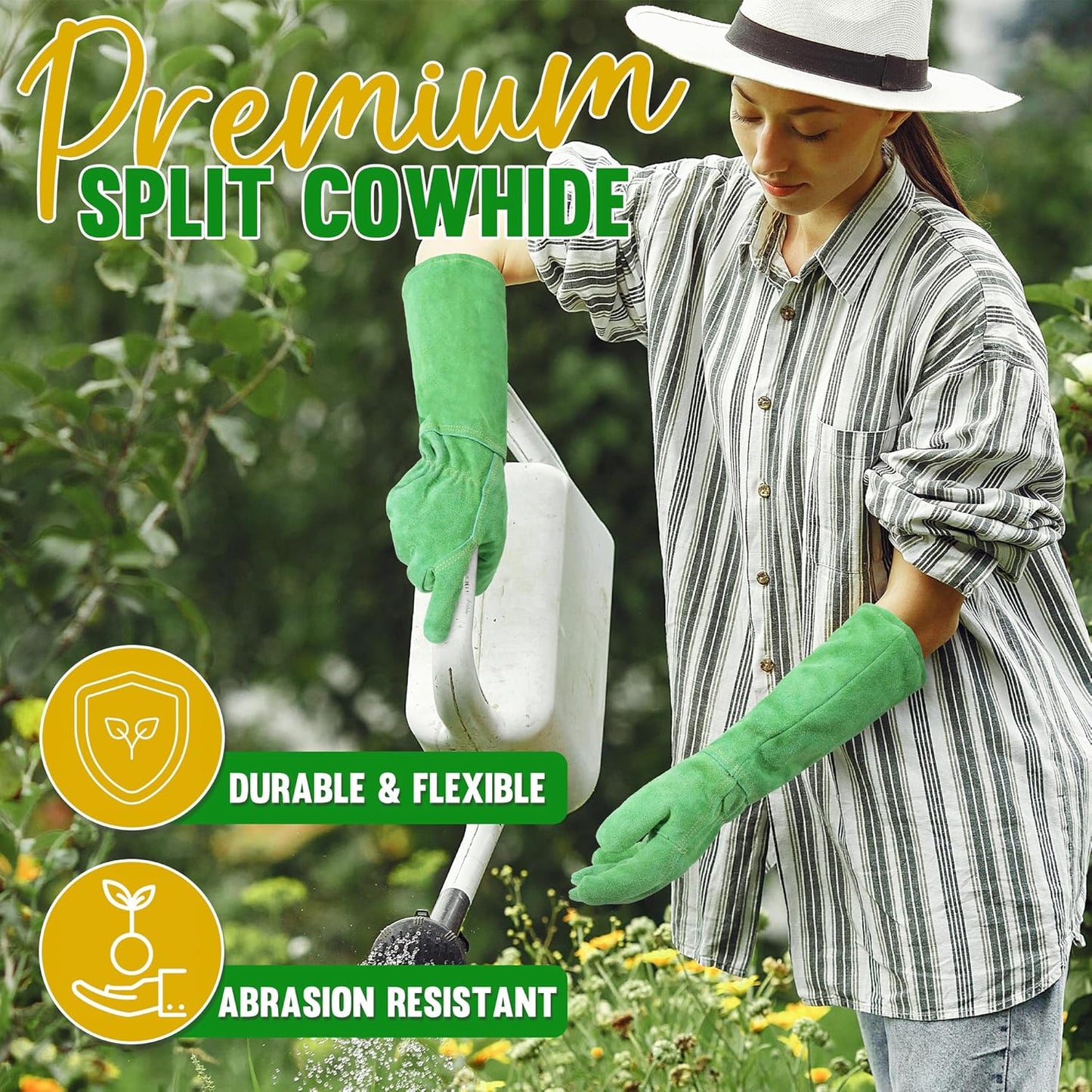HANDLANDY Rose Pruning Gloves for Men & Women, Long Thorn Proof Gardening Gloves, Breathable Pigskin Leather Gauntlet, Best Garden Gifts & Tools for Gardener