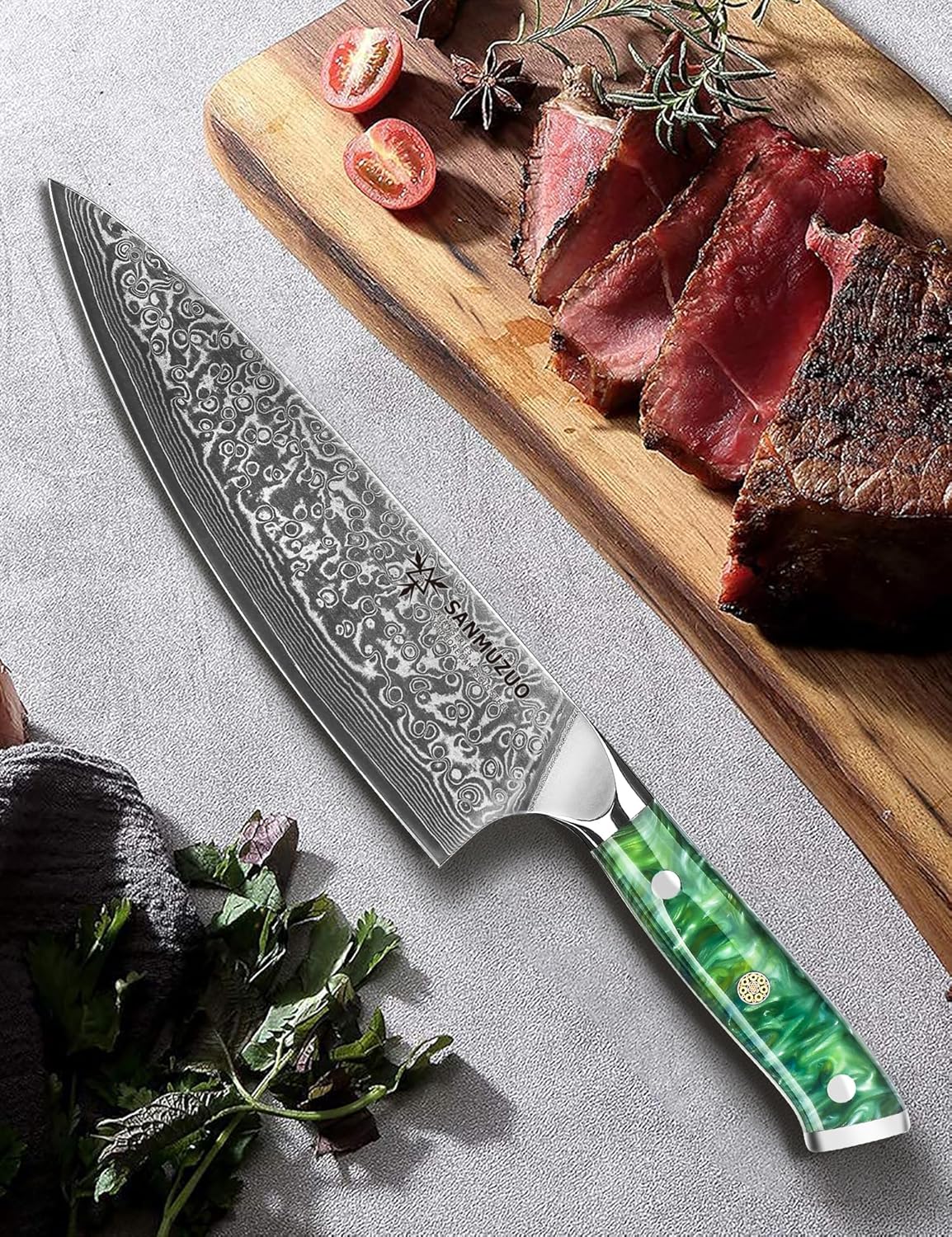 Chef Knife - 8 inch - Xuan Series - VG10 Damascus Steel Kitchen Knife - Resin Handle (Sapphire Blue)