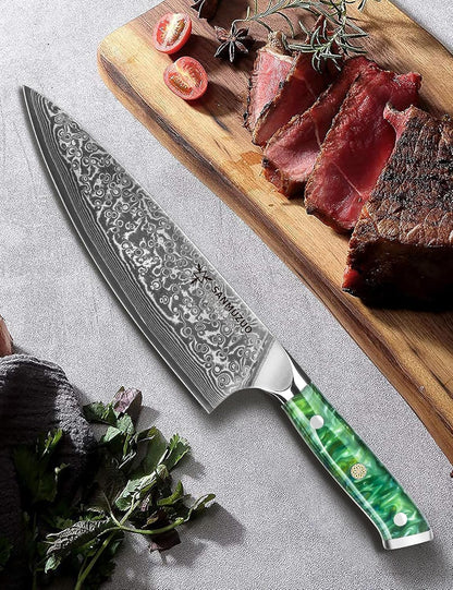 Chef Knife - 8 inch - Xuan Series - VG10 Damascus Steel Kitchen Knife - Resin Handle (Sapphire Blue)