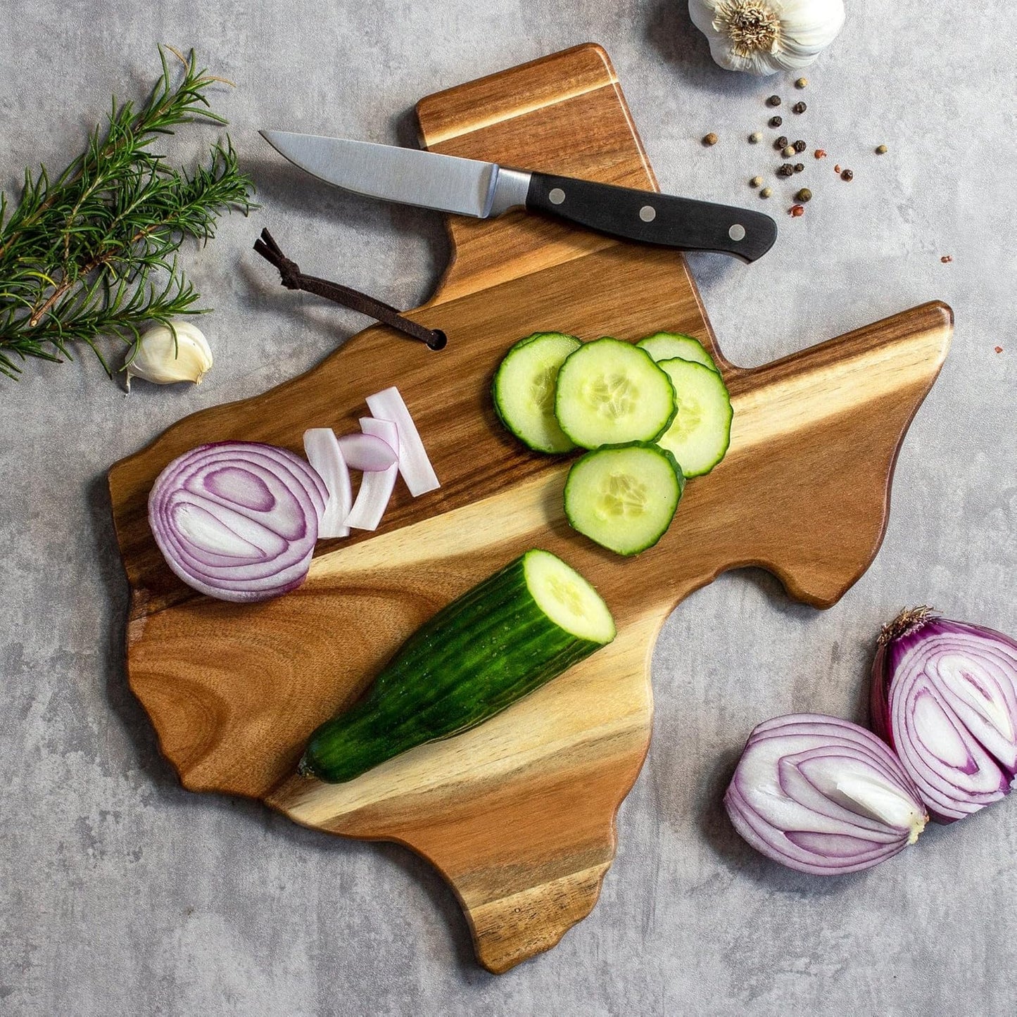 Totally Bamboo Rock & Branch Origins Series New York State Shaped Cutting Board and Charcuterie Serving Tray, Includes Hang Tie for Wall Display