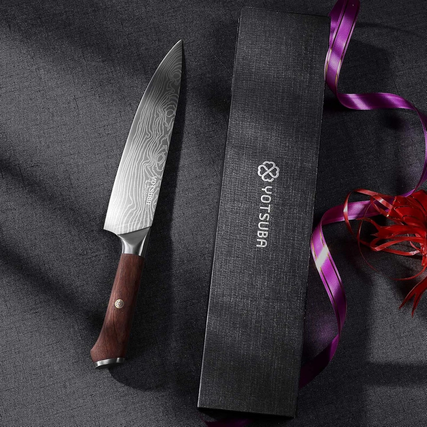 YOTSUBA Carving Knife and Fork Set, Meat Cutting Knife, Razor-Sharp German Stainless Steel Knives Fork Set with Ergonomic Wood Handle, Slicing Knives for Meats, BBQ & Vegetables