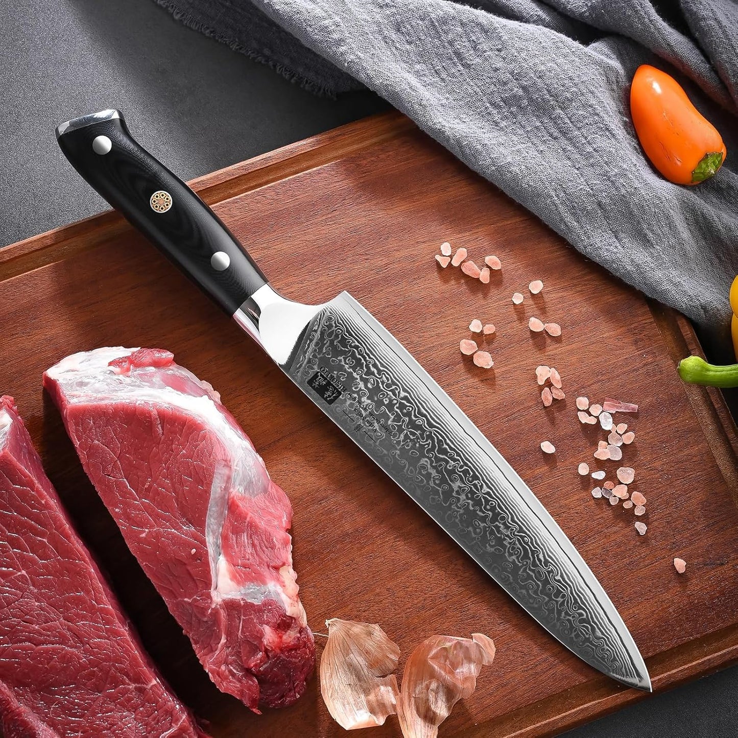 Chef Knife 8 Inch, Japanese Damascus Kitchen Knife Stainless Steel Cladding, Professional Ultra-Sharp Home Utility Knife with G10 Handle Gift Box (Chef Knife)