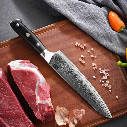 Chef Knife 8 Inch, Japanese Damascus Kitchen Knife Stainless Steel Cladding, Professional Ultra-Sharp Home Utility Knife with G10 Handle Gift Box (Chef Knife)