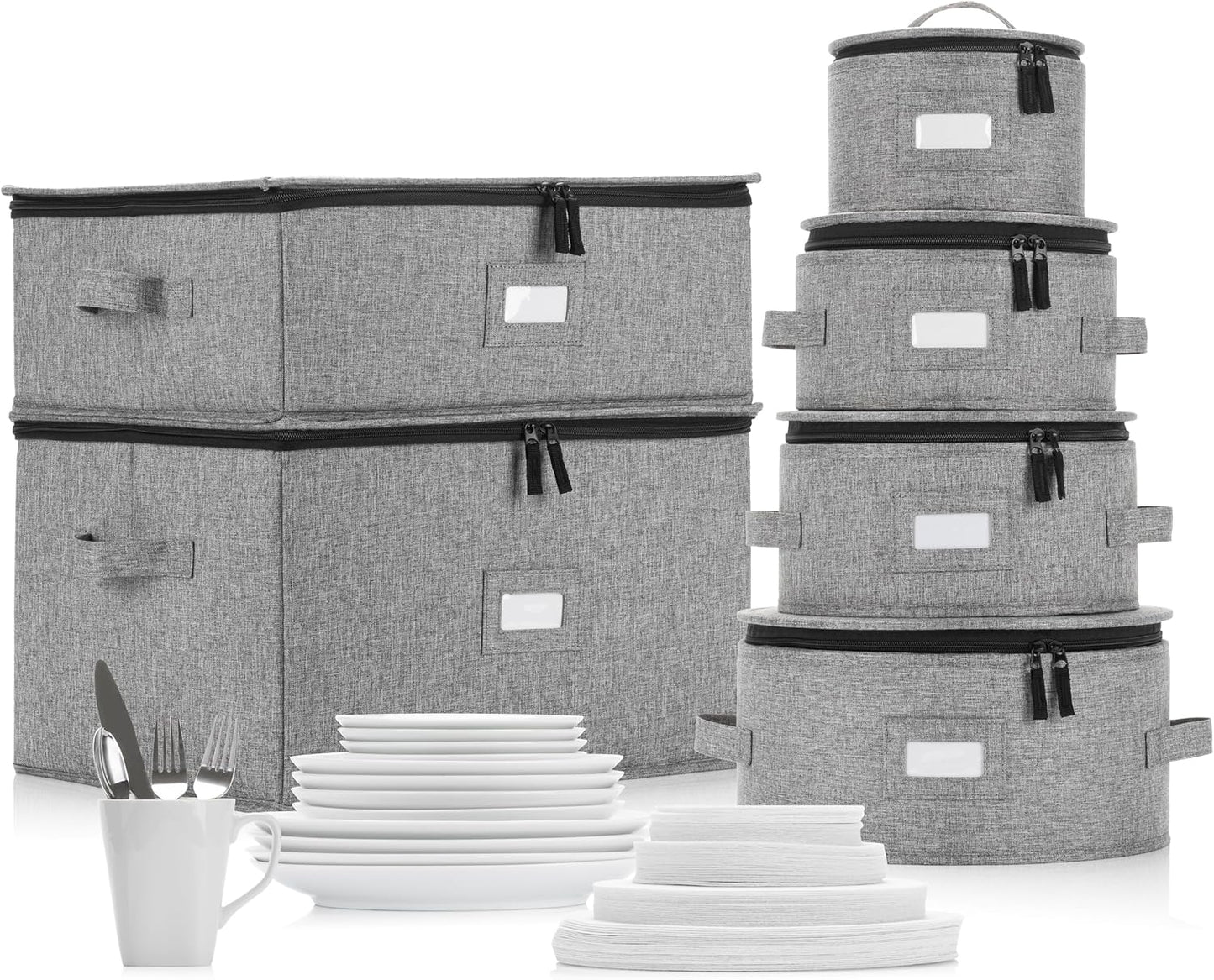 Flatware Storage Case with 5 Adjustable Compartments - Tableware Utensil Chest with Carrying Handles - Protects and Organizes Cutlery and Silverware - Hard Shell and Stackable