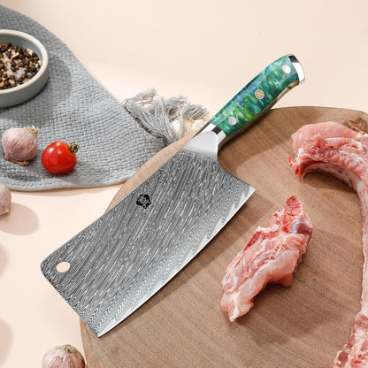 WILDMOK Meat Cleaver, 6.5 inch Heavy Duty Razor Sharp Kitchen Butcher Knife, Forged Damascus Steel, Resin Handle with gift box
