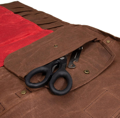 Dickies Chef Knife Roll Bag Portable Organizer and Cutlery Storage Roll, Waxed Canvas and Leather, Medium