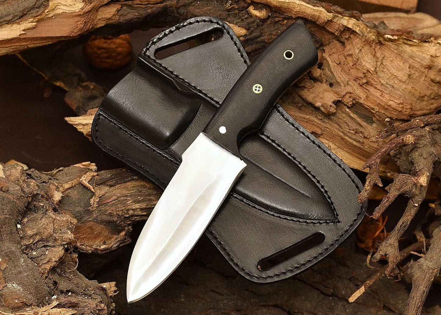 Fixed Blade Hunting Forged Tracker Knife - 8 Inches Carbon Steel Razor Sharp Blade Full Tang Bushcraft Knives with Premium Leather Belt Sheath. Used For Hunting Outdoor Camping, Hiking, Skining Knife.