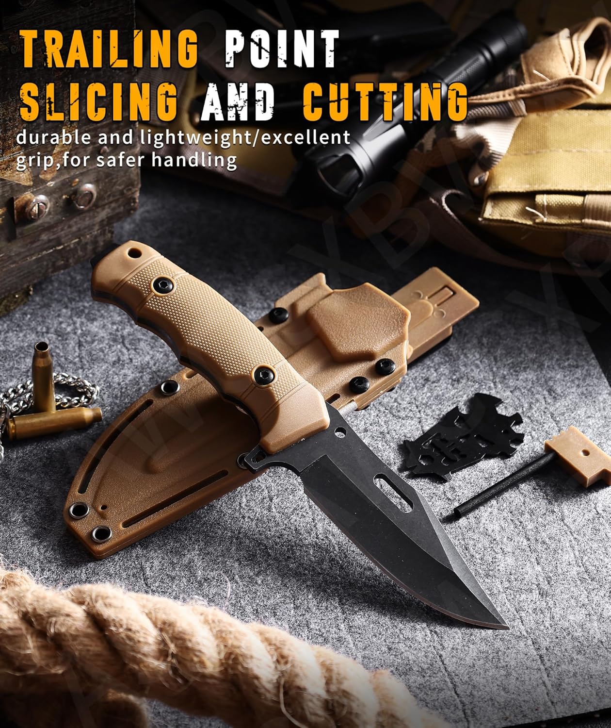 5-inch Fixed Blade Knife with Sheath，D2 stainless steel blade, G10 handle,Outdoor Camping knives