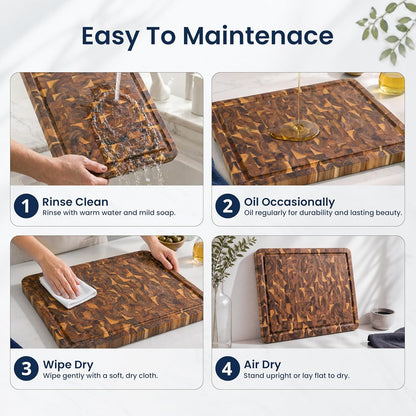 HOMESTEAD End Grain Acacia Wood Cutting Board for Kitchen 23x18x1.5 in, Large Butcher Block Chopping Board for Meat Vegetables with Juice Groove, Handles and Knife-Friendly Surface