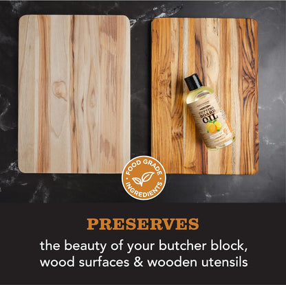 CLARK’S Cutting Board Oil and Wax Kit – Includes Food Grade Mineral Oil (12oz), Finishing Wax (6oz), Applicator, & Buffing Pad to Clean and Protect Wood, Enriched with Natural Lemon & Orange Extract