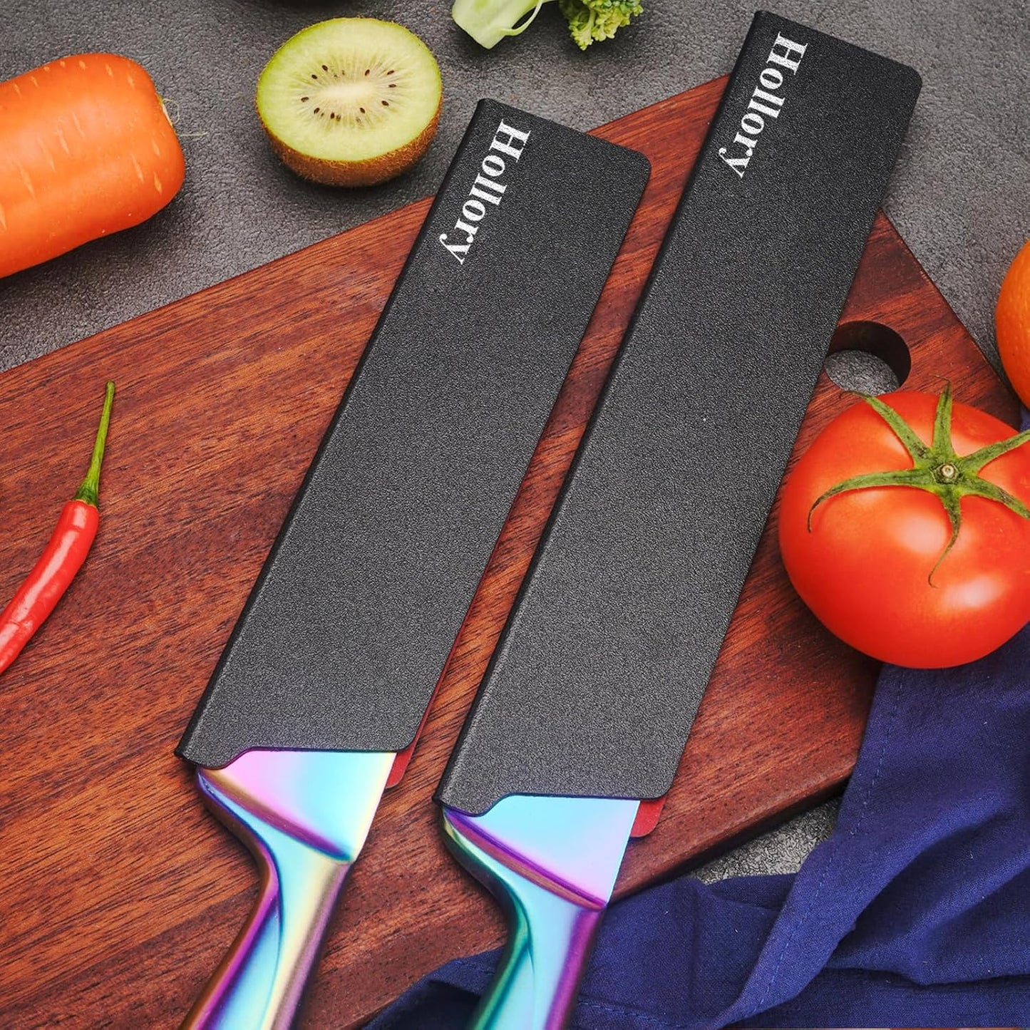 Kitchen Knife Guards Set, Universal Blade Covers, Abs Plastic BPA-Free Blade Protector with Velvet Lining, Professional Kitchen Knife Storage Solution for Home Cooks, Black (2 Pcs)