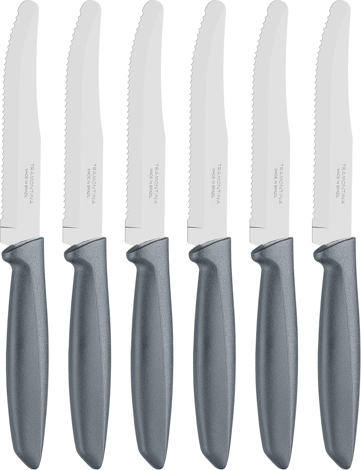 Tramontina Kitchen Knives Set of 6, Serrated Fruit Tomato Cooking Knife, Vegetable Chopper Peeler, Stainless Steel, Multipurpose, Pointed Tip, Brown, 23498454